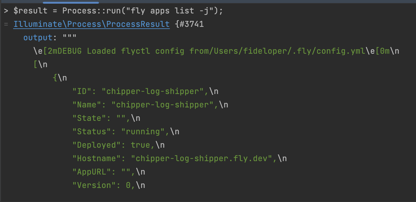 flyctl output mixing debug information with stdout