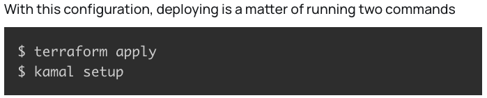 deploying is a matter of running two commands: terraform apply; kamal setup