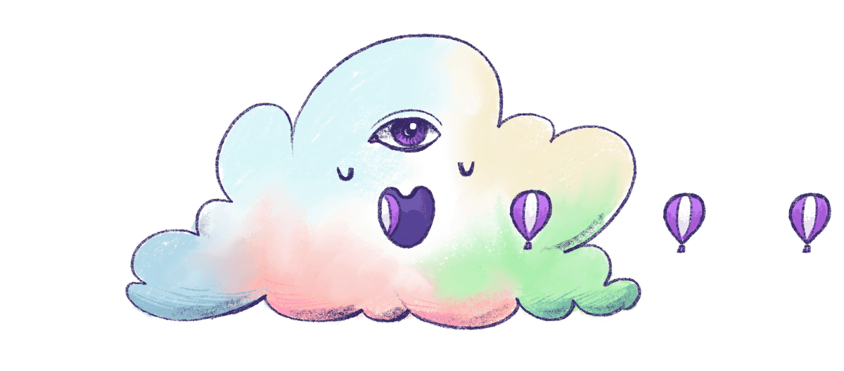 Illustration by Annie Ruygt of a big cloud with Fly balloons exiting from inside it